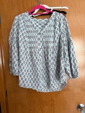 J. Jill Light Blue Paisley Button-Front Blouse